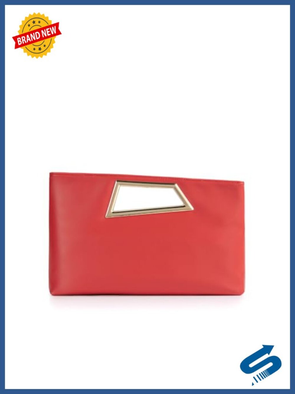 PU Leather Clutch Purse with Metallic Geo Top Handle